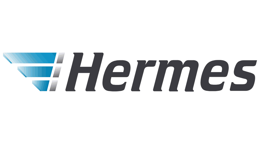Logo featuring the word "Hermes" in bold, black letters. To the left, a blue and silver stylised wing icon.